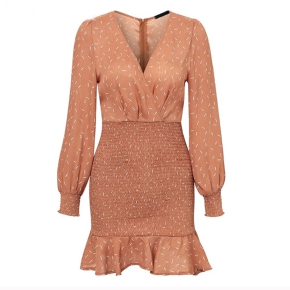 Confetti Long Sleeve Wrap Shirred Mini Dress - Picture 3 of 5